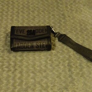 Steve Madden Black Textured Wallet with Strap